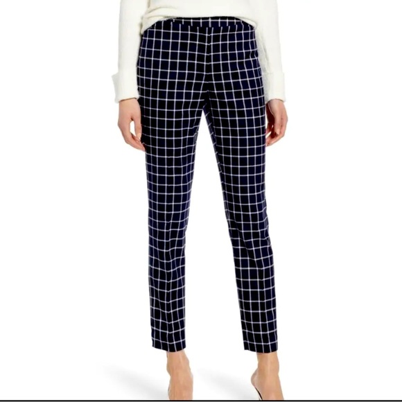 Halogen Cropped Navy Blue Plaid Ankle Pants Size 10P - Picture 1 of 5
